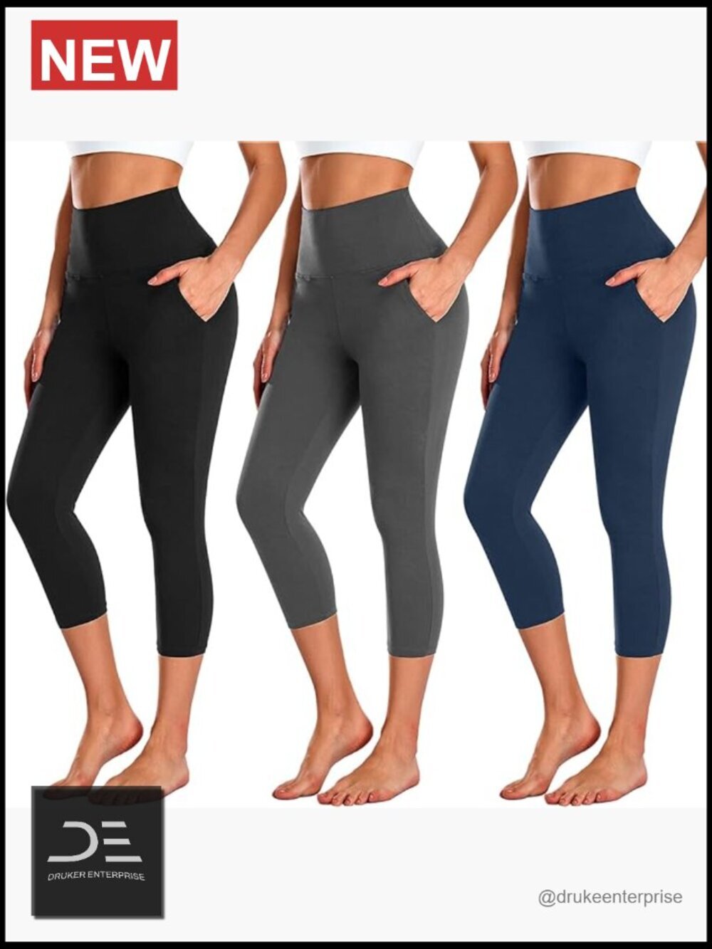 3 Pack Capri Leggings for Women with Pockets High Waisted Tummy Control Yoga